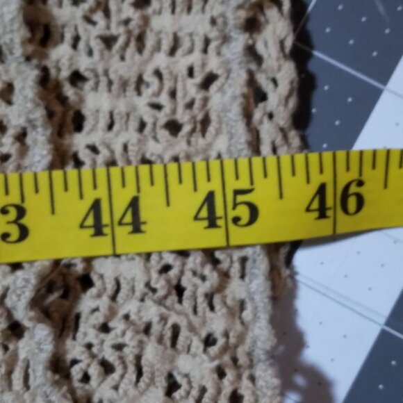 Boho Knit Maxi Cardigan Women’s Beige Duster Sweater L Festival Layering Chic - Picture 12 of 15